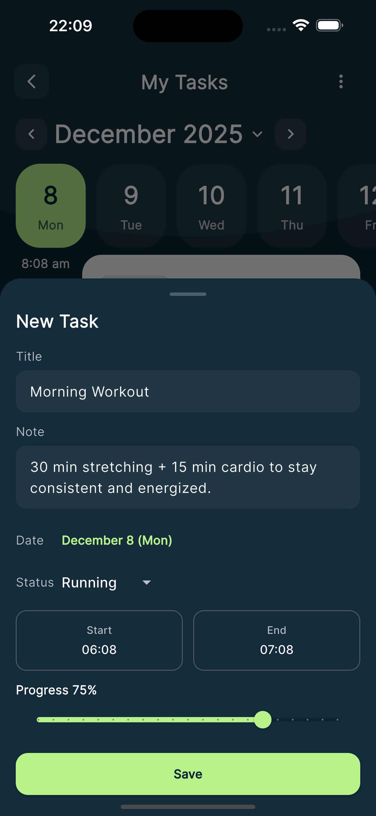 Task creation screen